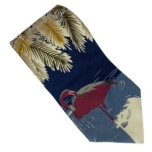 Caribbean Flamingo Palm Tree‎ Tie Silk 59" x 4" Tropical Island Palm Beach